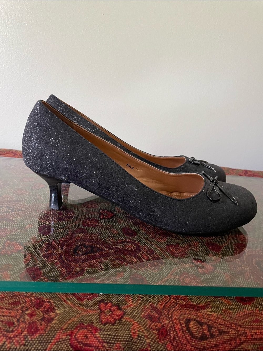 Vincci Black Glitter Ballet Pump with Bow